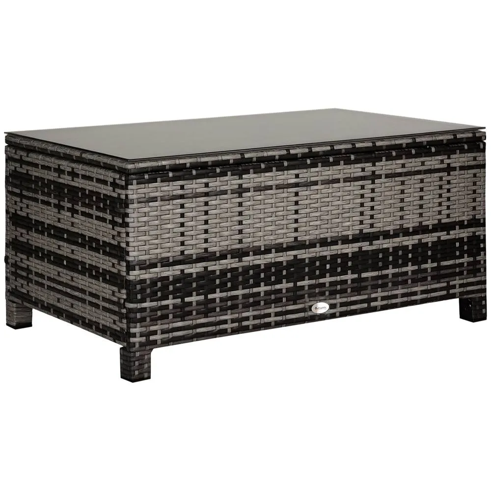 OUTSUNNY Garden Rattan Side Table, Wicker Coffee Desk, Glass Top in Dark Grey 2