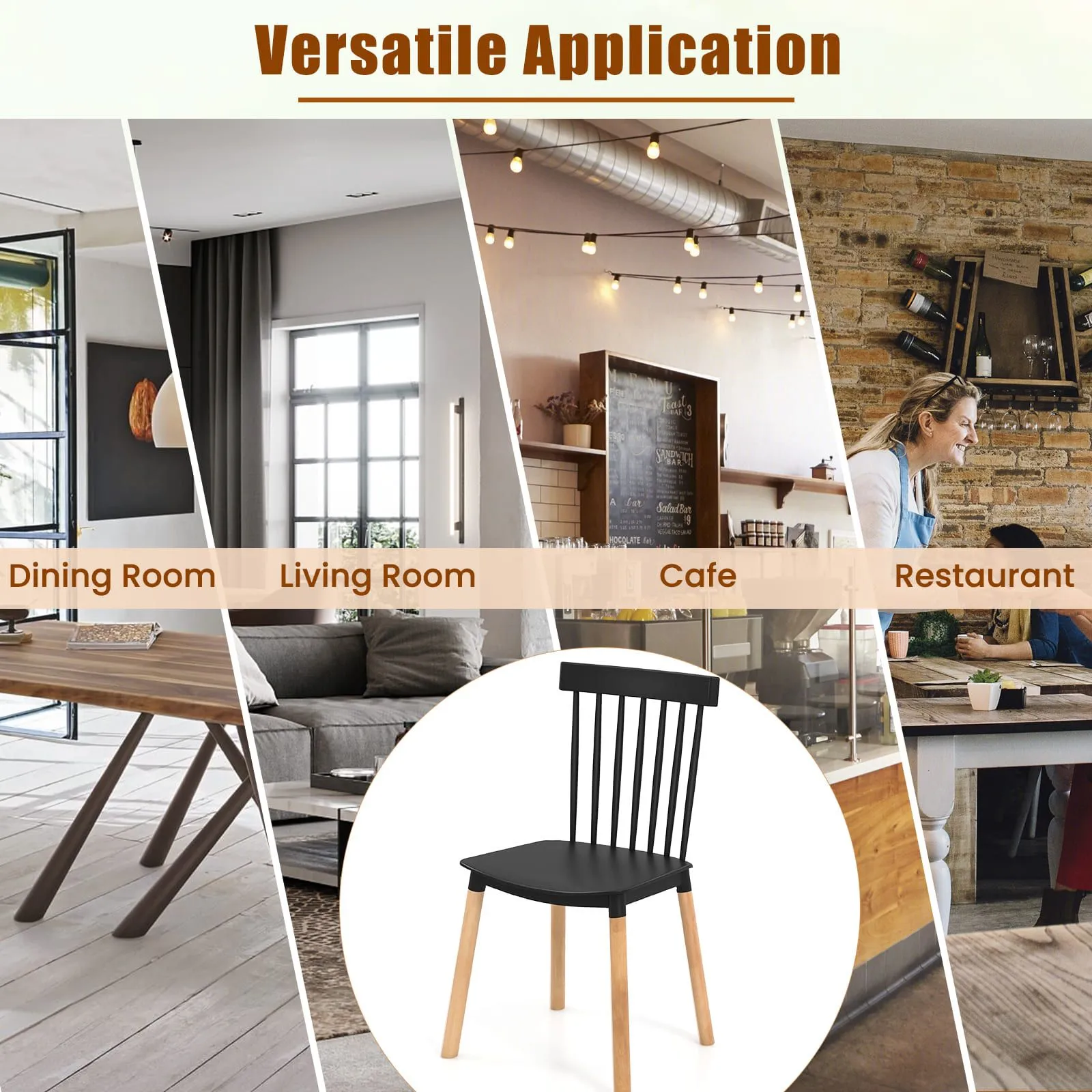 Costway Set of 4 Windsor Dining Chairs Kitchen Armless Side Chairs-Black in Black 4