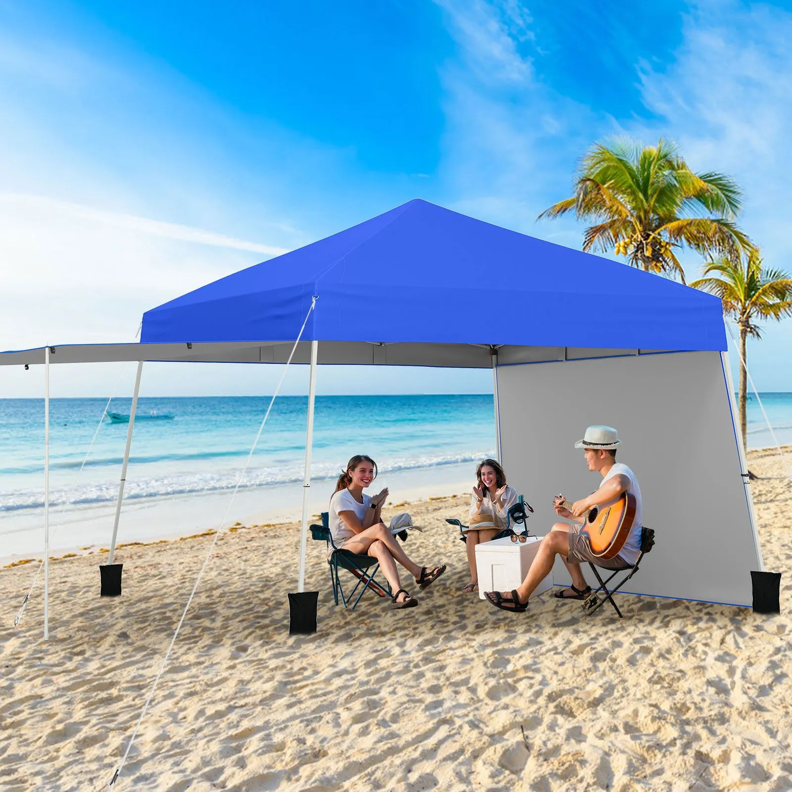 Costway 14 x 9.2 FT Outdoor Pop up Canopy Tent Easy Setup Sun Shelter in Blue 3