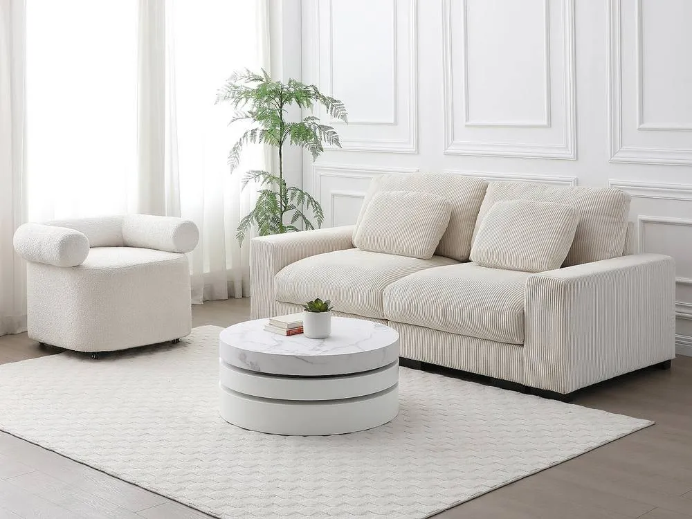 Vente-unique Round Swivel Coffee Table With 1 Niche In MDF - White Marble Effect