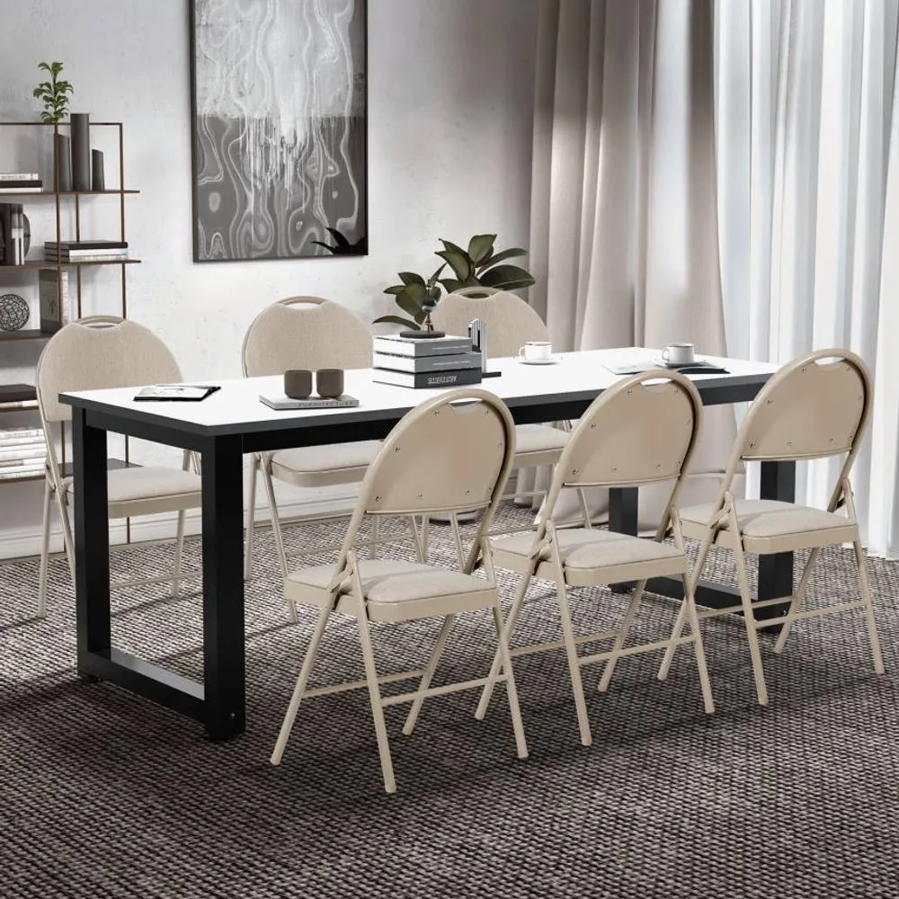 Costway Set of 6 Folding Chair Armless Padded Kitchen Dining Seat Portable Guest Chair in Beige 3