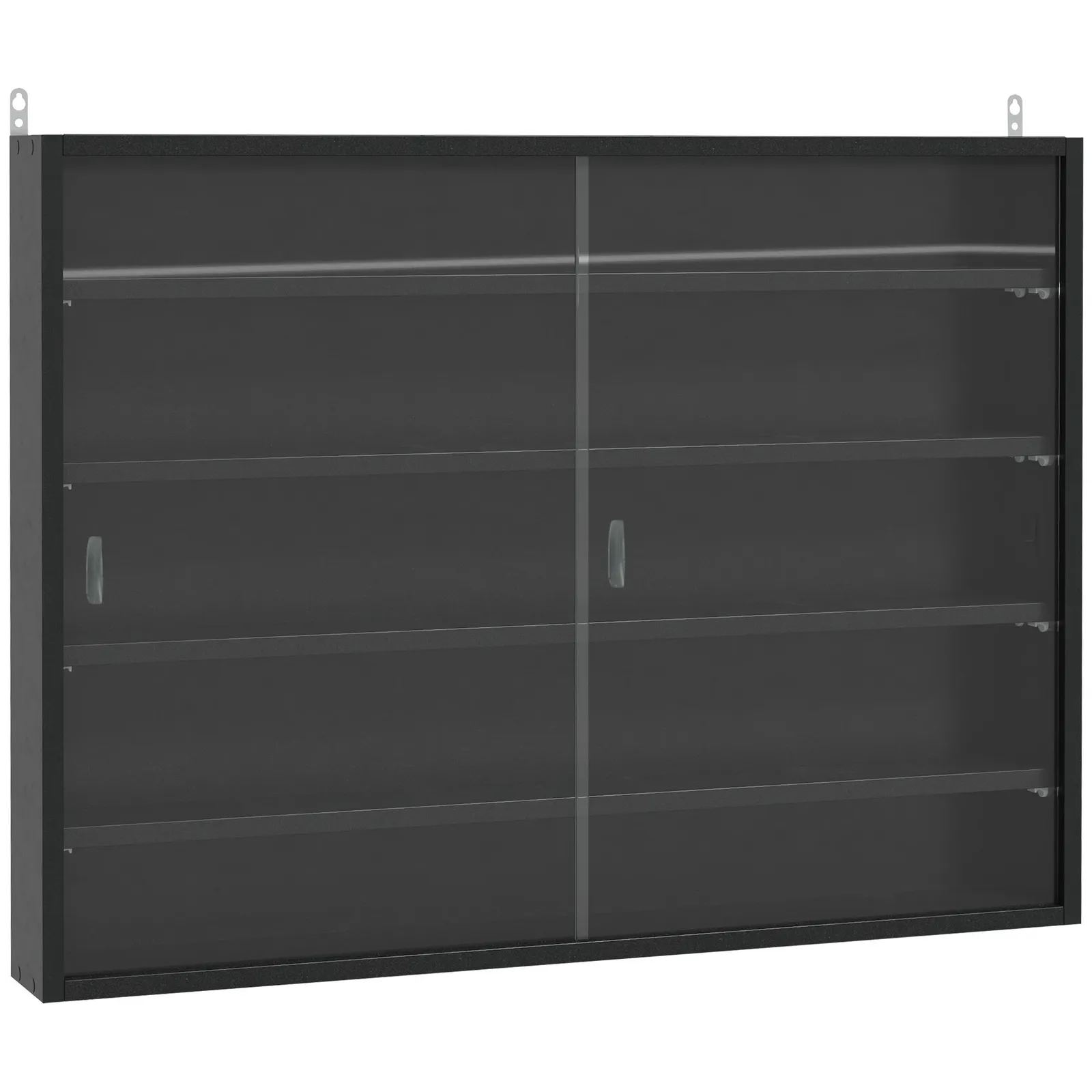 HOMCOM 5-Tier Wall Mounted Cabinet Display Shelf Unit w/ Adjustable Shelves Glass Doors in Black 2