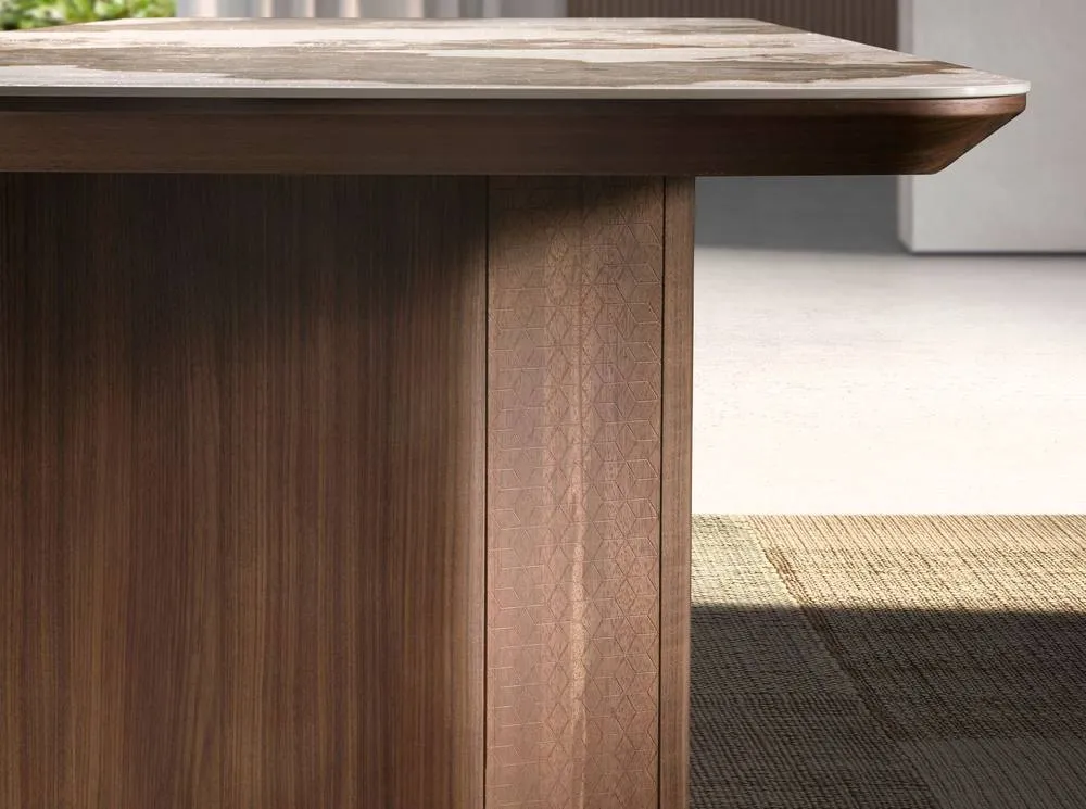 Angel Cerda Rectangular Porcelain Marble Dining Table with Walnut in White 5