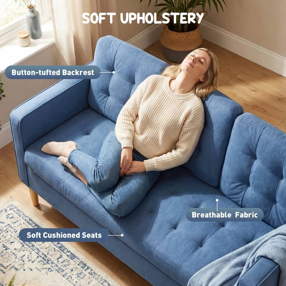 HOMCOM Modern 3 Seater Sofa with Hidden Storage & Rubber Wood Legs in Blue 4
