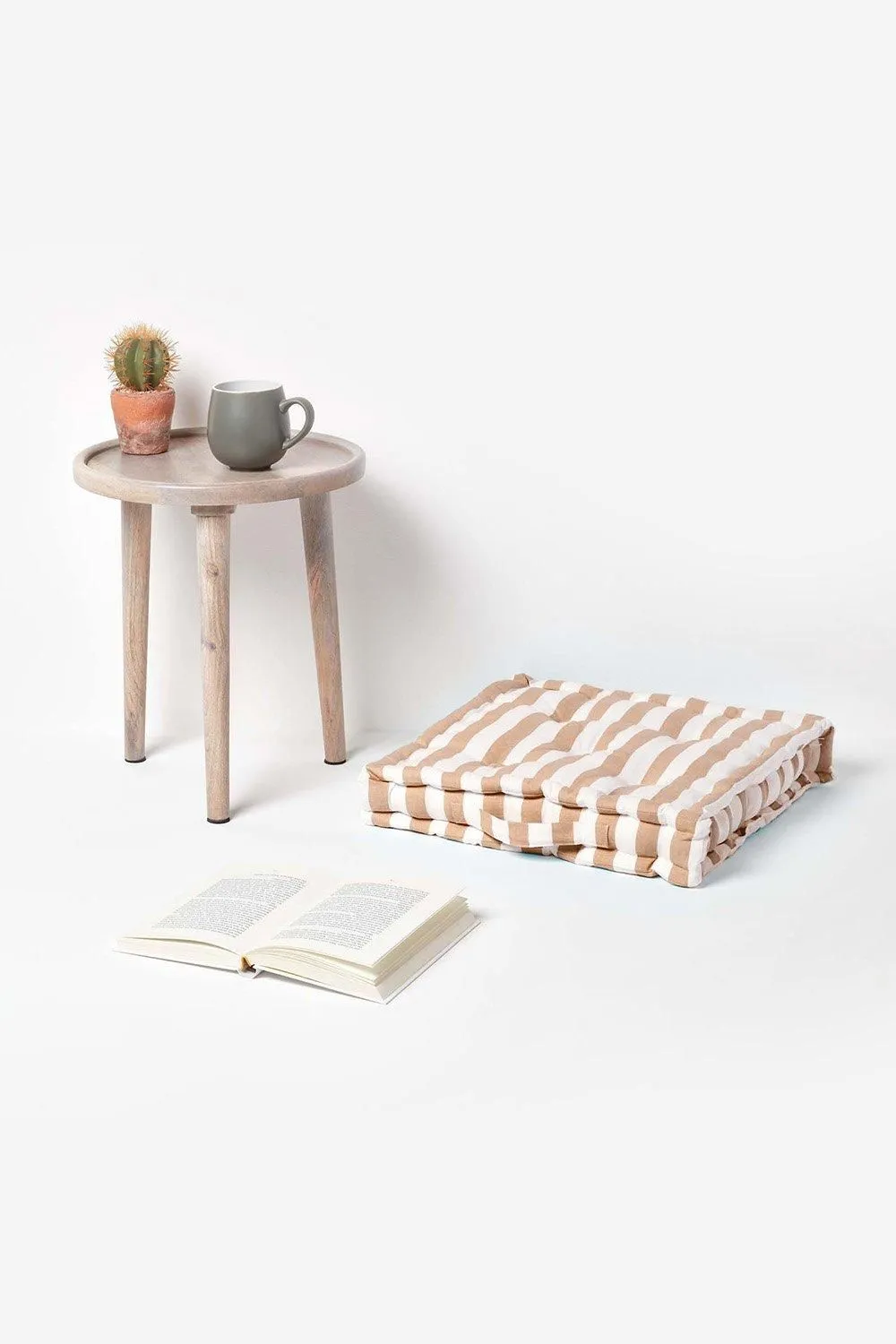Homescapes Cotton Thick Stripe Floor Cushion in Beige 2