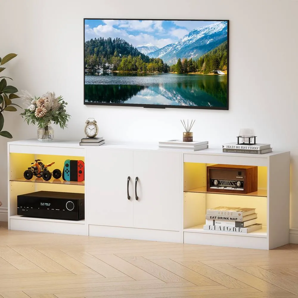 Costway Modular TV Stand for 85" TVs 3-in-1 Entertainment Center w/LED Lights in White