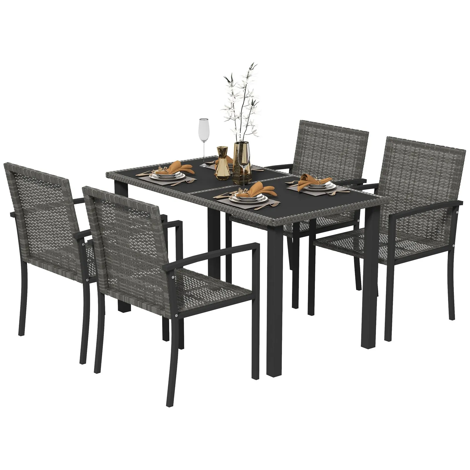 OUTSUNNY 4 Seater Rattan Garden Furniture Set w/ Glass Tabletop in Grey 2