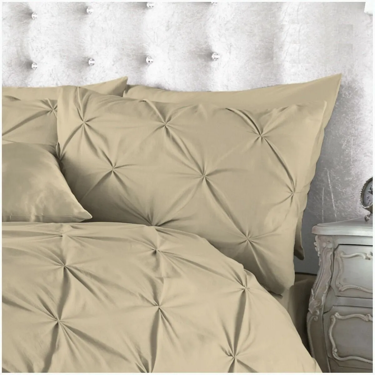 Smart Living Polycotton Pintuck Duvet Cover With Pillowcases in Beige 2