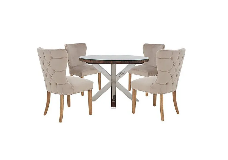 Chennai Round Dining Table with 4 Luxe Chairs - Taupe