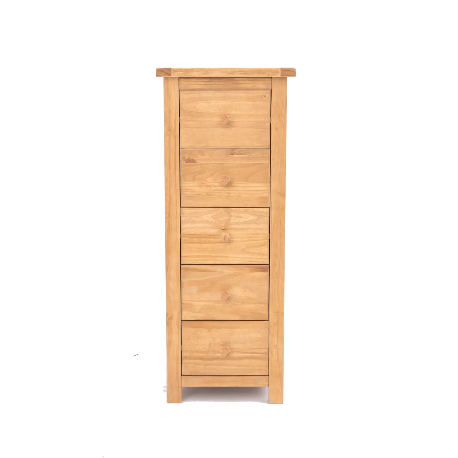 Cabinet Bits Lugo 5 Drawer Narrow Chest of Drawers Wood Knob in Light Brown