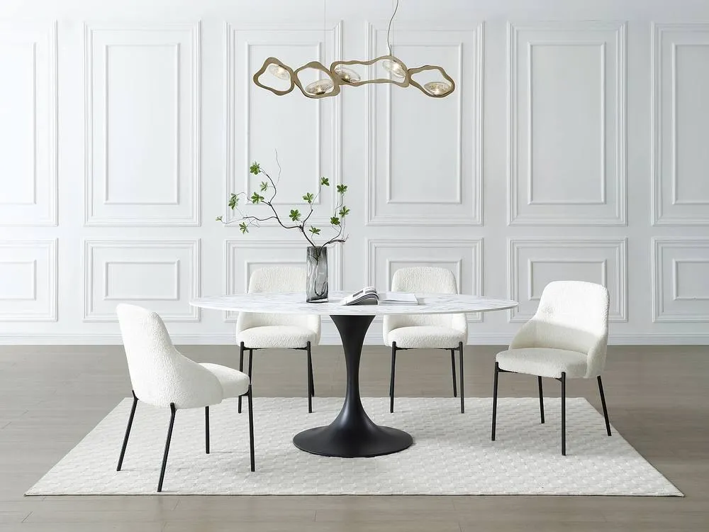 Vente-unique 8-Person Ceramic & Black Metal Dining Table - White Marble Effect 4