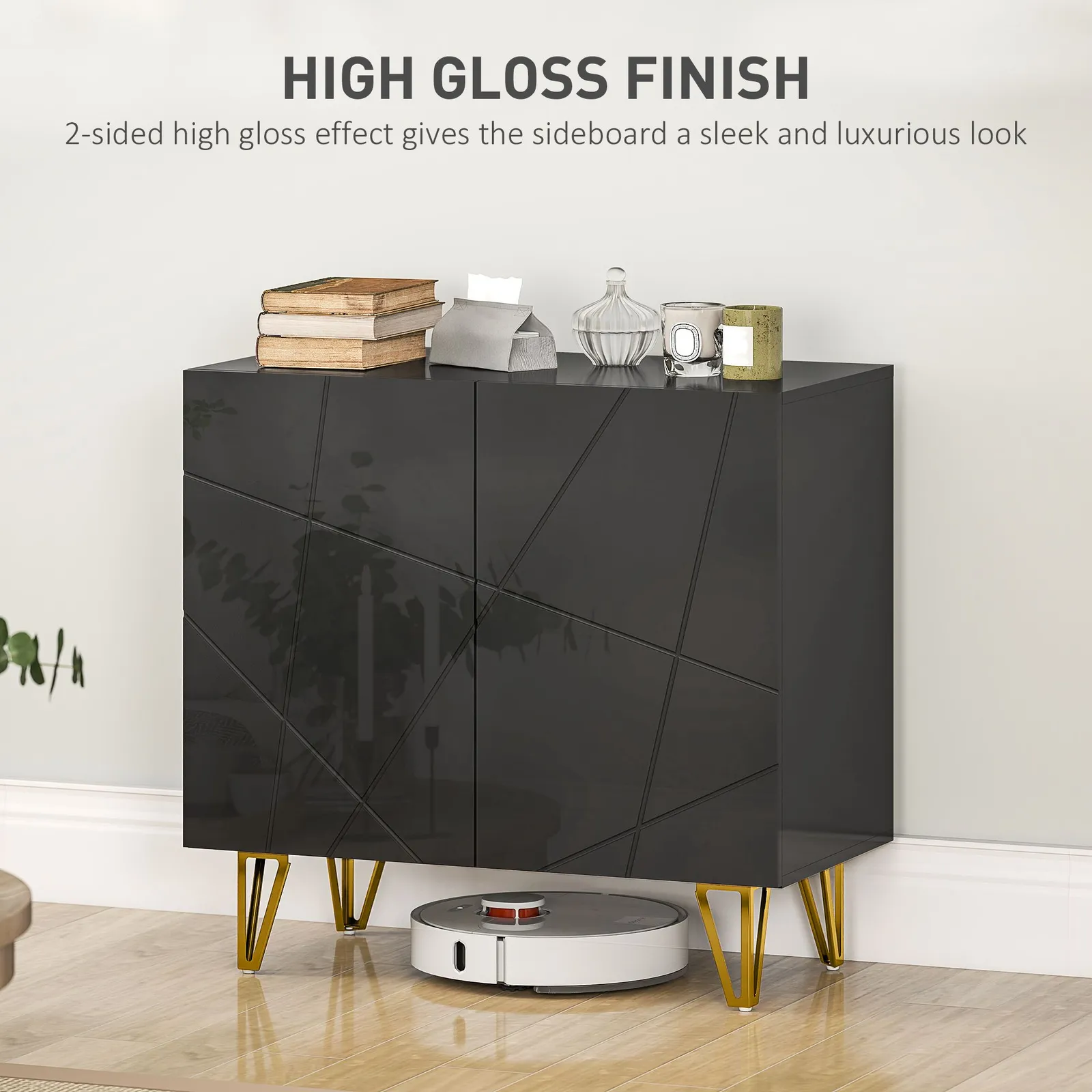 HOMCOM Storage Cabinet, Sideboard with Adjustable Shelf in Black 4
