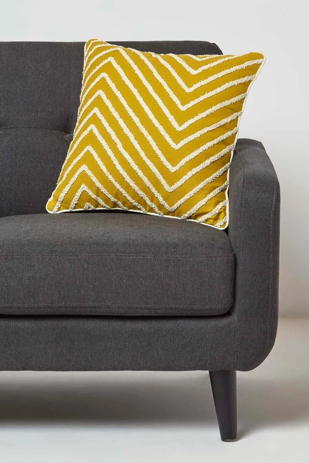 Homescapes Mustard Yellow Tufted Cotton Cushion 2