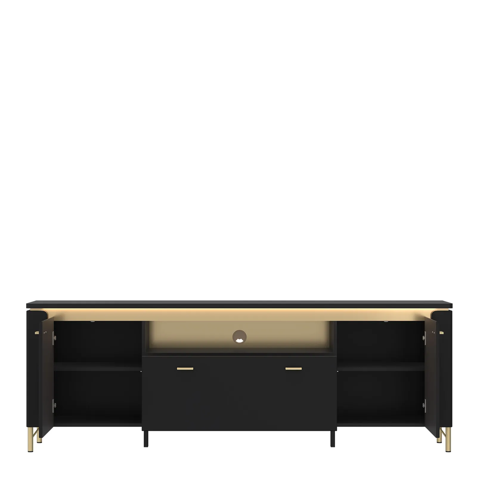 Furniture To Go Genoa TV Cabinet 2 Door 1 Drawer 200cm Wide in Black Matt/Gold 2