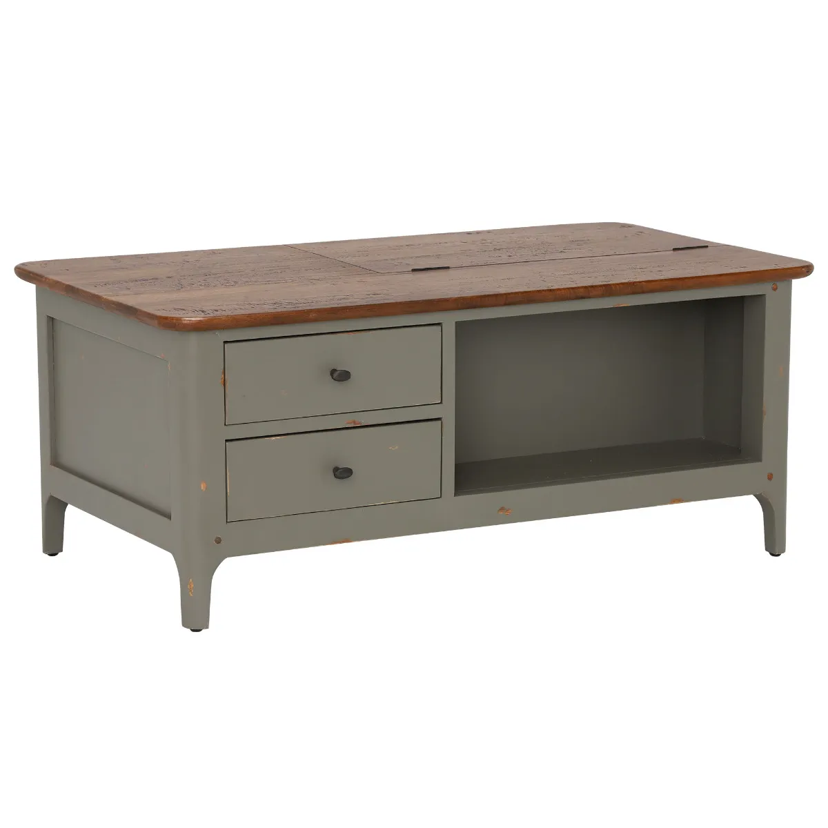 2 Draw Wooden Coffee Table - Grey - Mango Wood - W110 x D60 x H45cm - Barker & Stonehouse