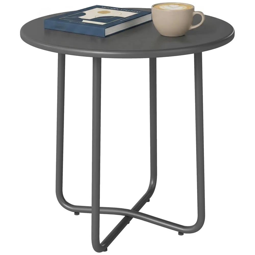 OUTSUNNY Metal Garden Side Table, 48 cm Round Outdoor Table in Dark Grey 2
