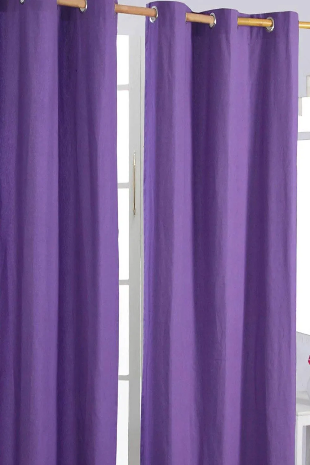 Homescapes Plain Cotton Ready Made Eyelet Curtain Pair in Purple 1
