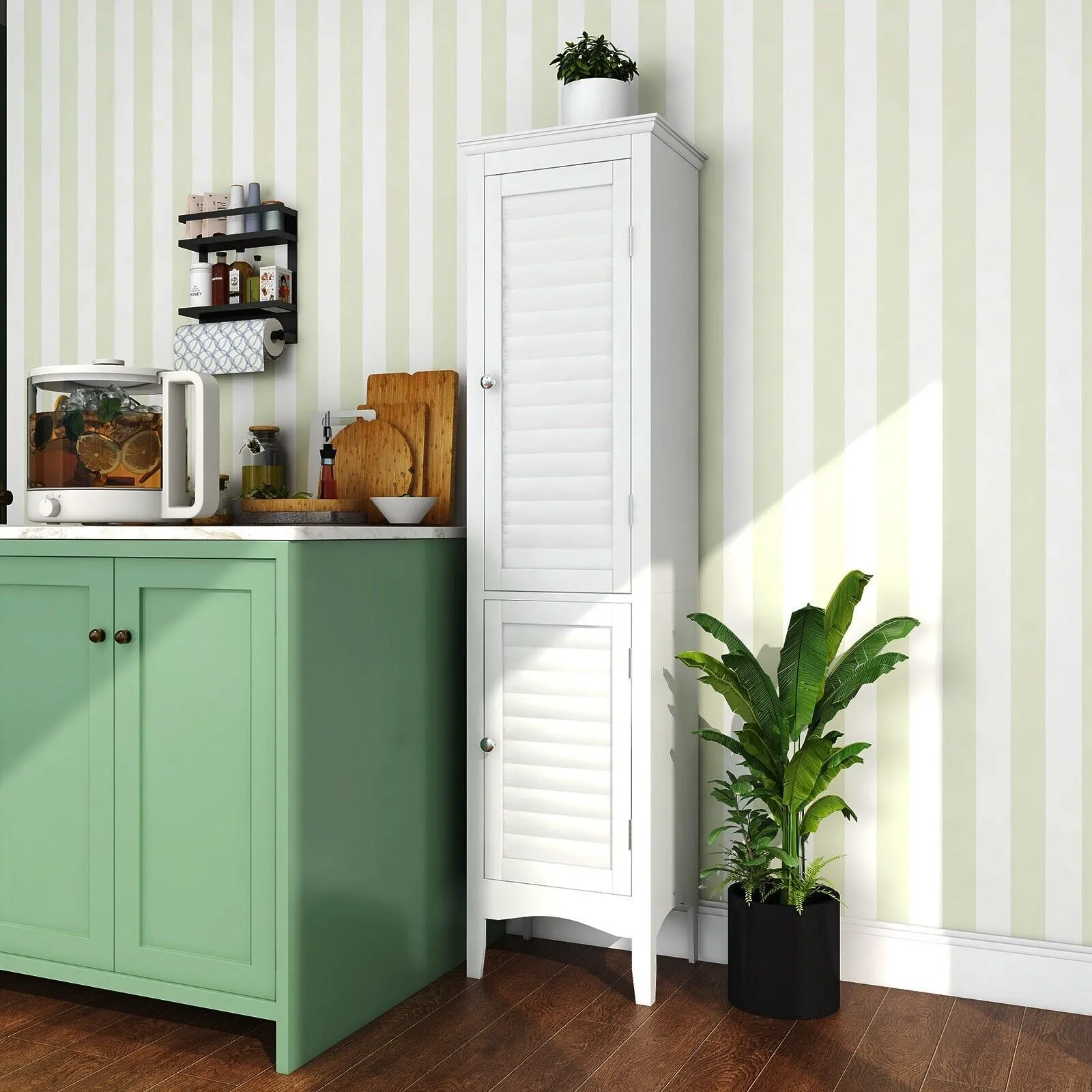 Costway 5-Tier Bathroom Tall Cabinet Slim Freestanding Storage Organizer Cupboard 2 Door in White 5