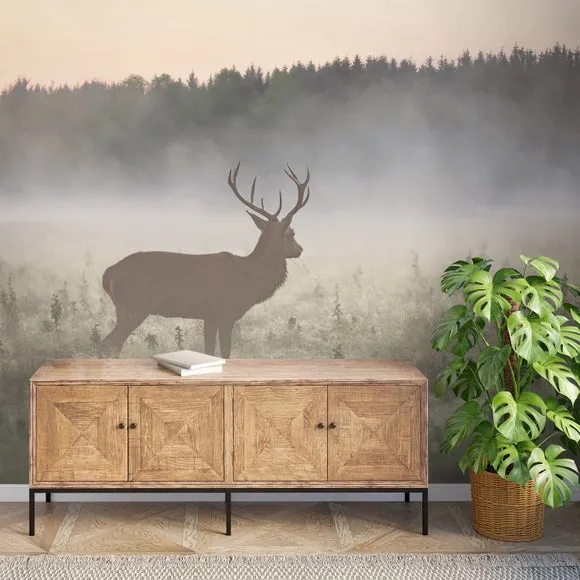 Stag in the Mist Neutral Wall Mural 3