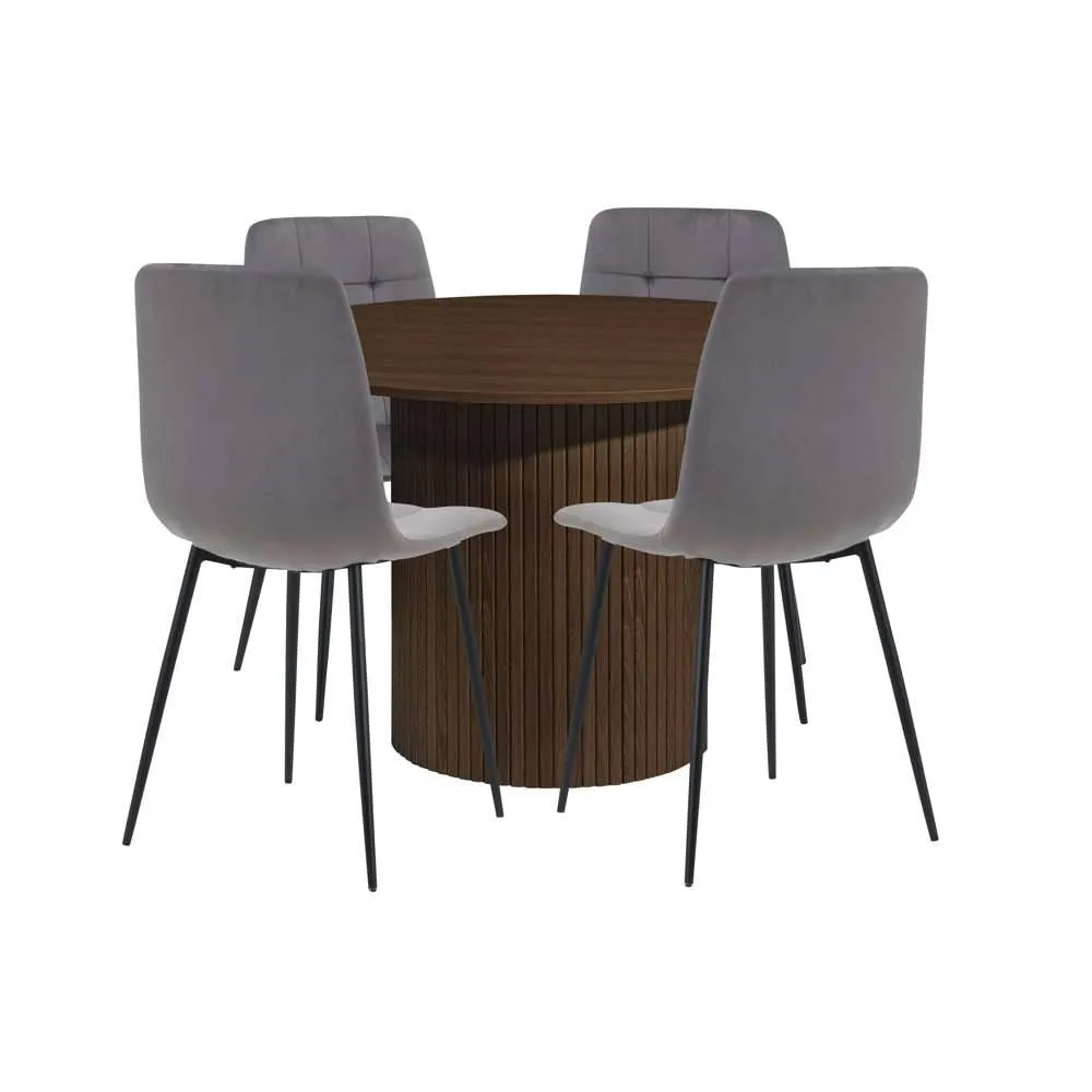 Birlea Axel Round Fluted Dining Table With 4 Chairs in Brown 3
