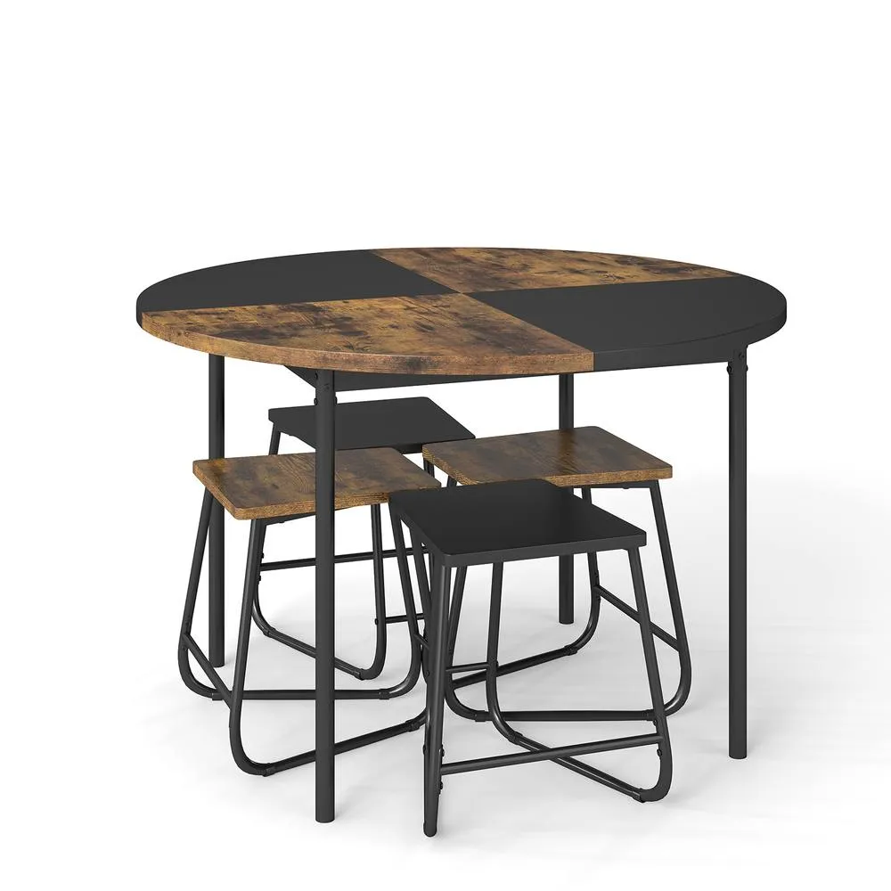 Costway 5PCS Dining Set Round Kitchen Table &4 Stools Space-Saving Dinette Set 3