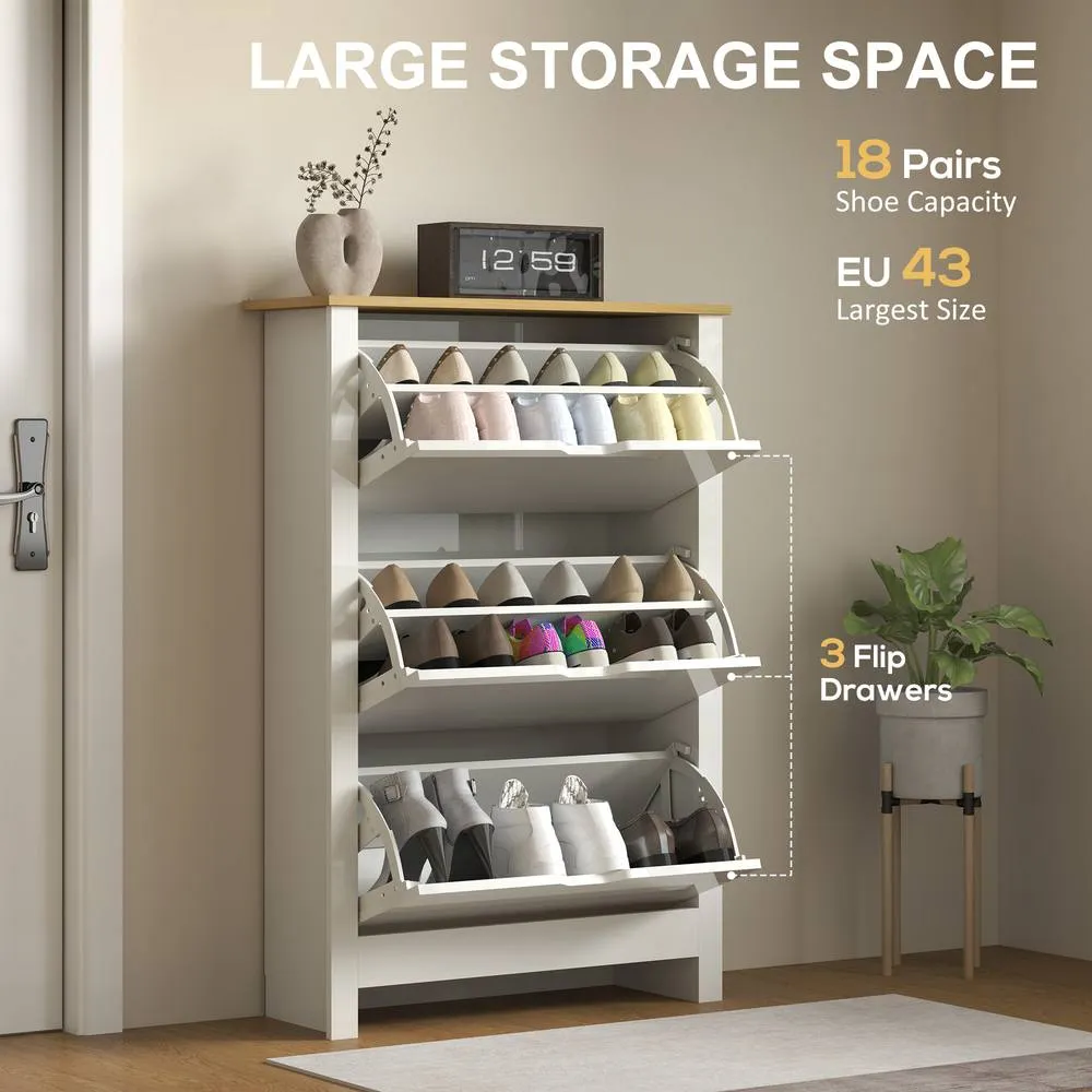 HOMCOM 18-Shoe Storage Cabinet 6 Shelves 3 Drawers in White 4