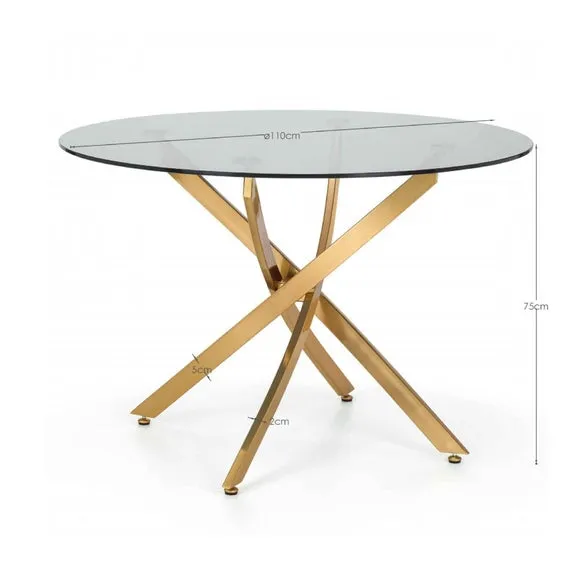 Montero 4 Seater Round Dining Table, Gold Top 6