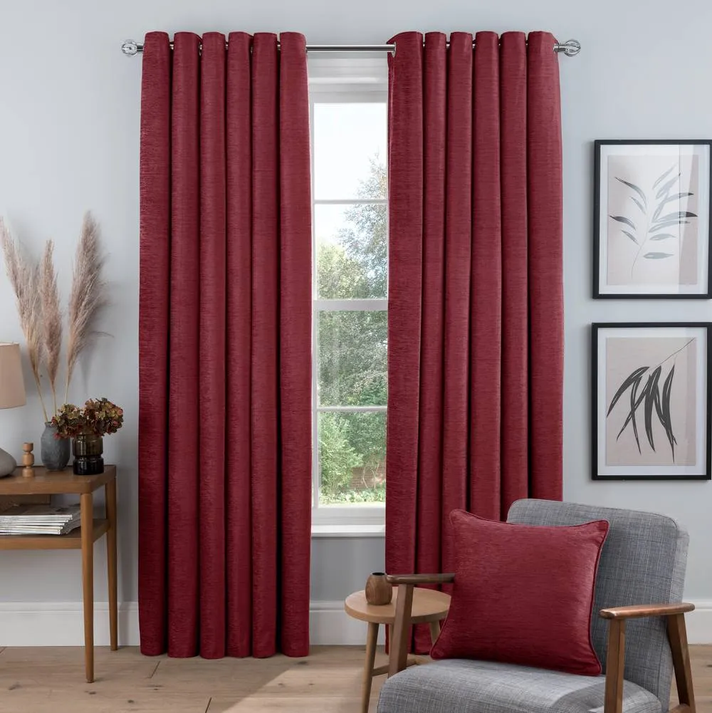 Smart Living Luxury Chenille Eyelet Lined Curtains - 2 Panels in Red 1