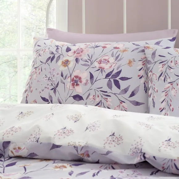 Catherine Lansfield Isadora Floral Lilac Duvet Cover and Pillowcase Set 3