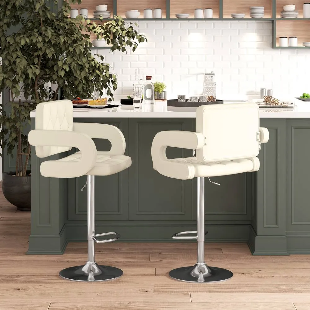 HOMCOM Set of 2 Height Adjustable Barstool with Extra Large Seat, White 2