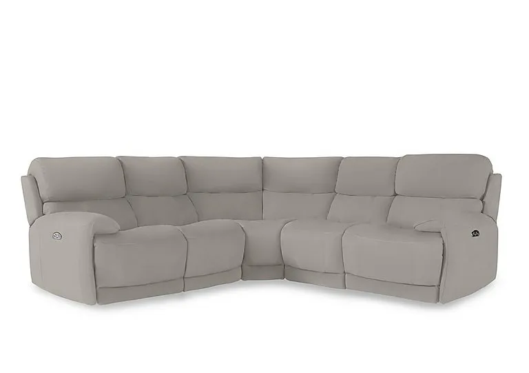 Link Leather Large Power Recliner Corner Sofa with Power Headrests - Silver Grey