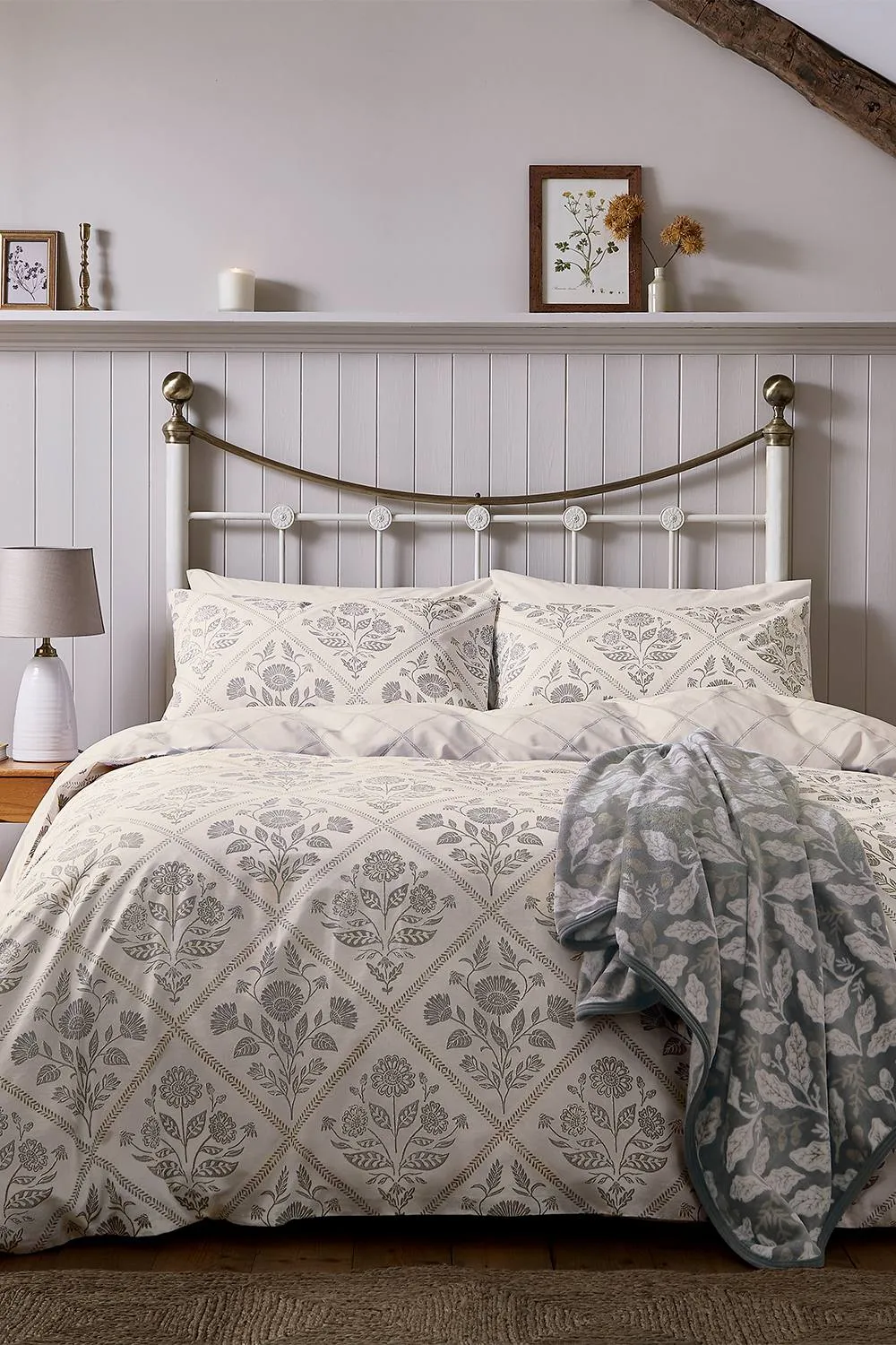 Helena Springfield 'Folk Trellis' Cotton Duvet Cover Set in Charcoal