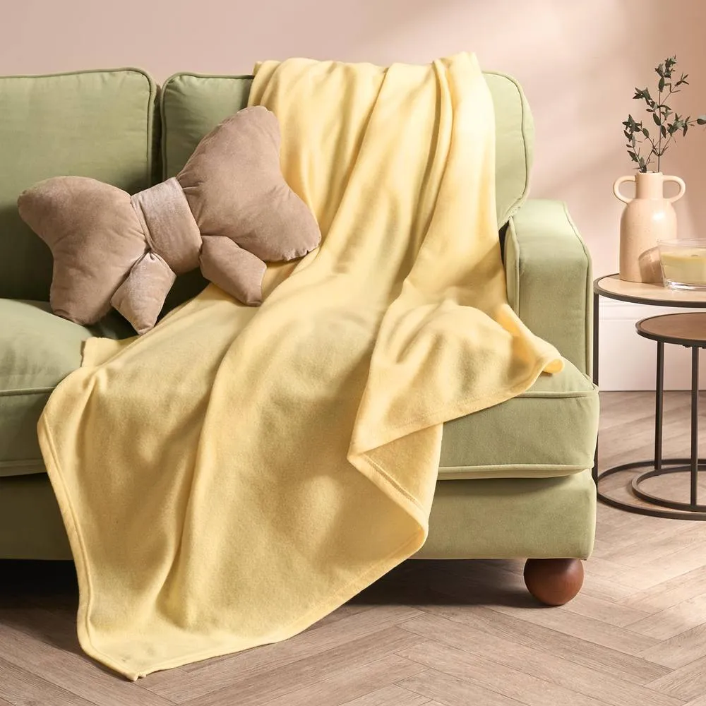 OHS Ultra Soft Polar Fleece Throw Lightweight Blanket Bedspread in Lemon