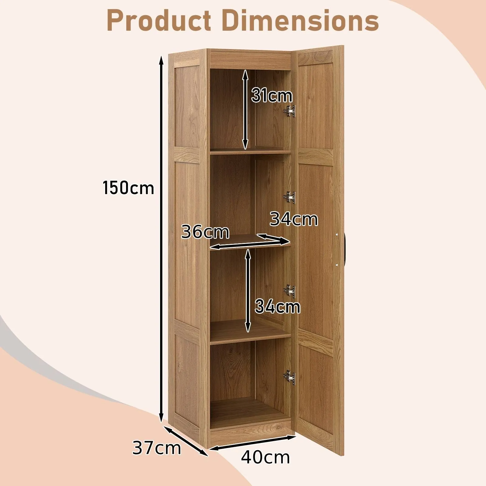Costway 150 cm Tall Storage Cabinet 4-Tier Freestanding Floor Cabinet in Natural 2