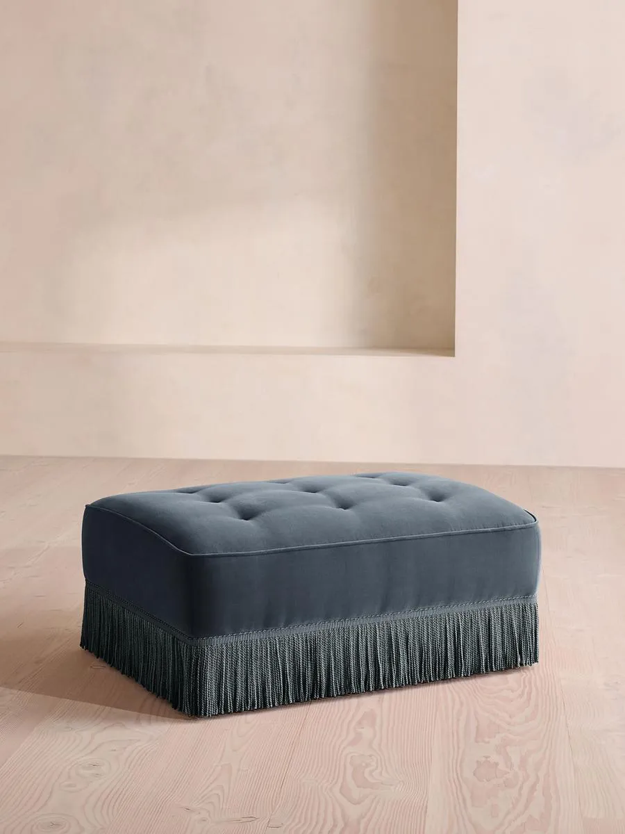 Elowen Ottoman, Velvet, Grey Blue