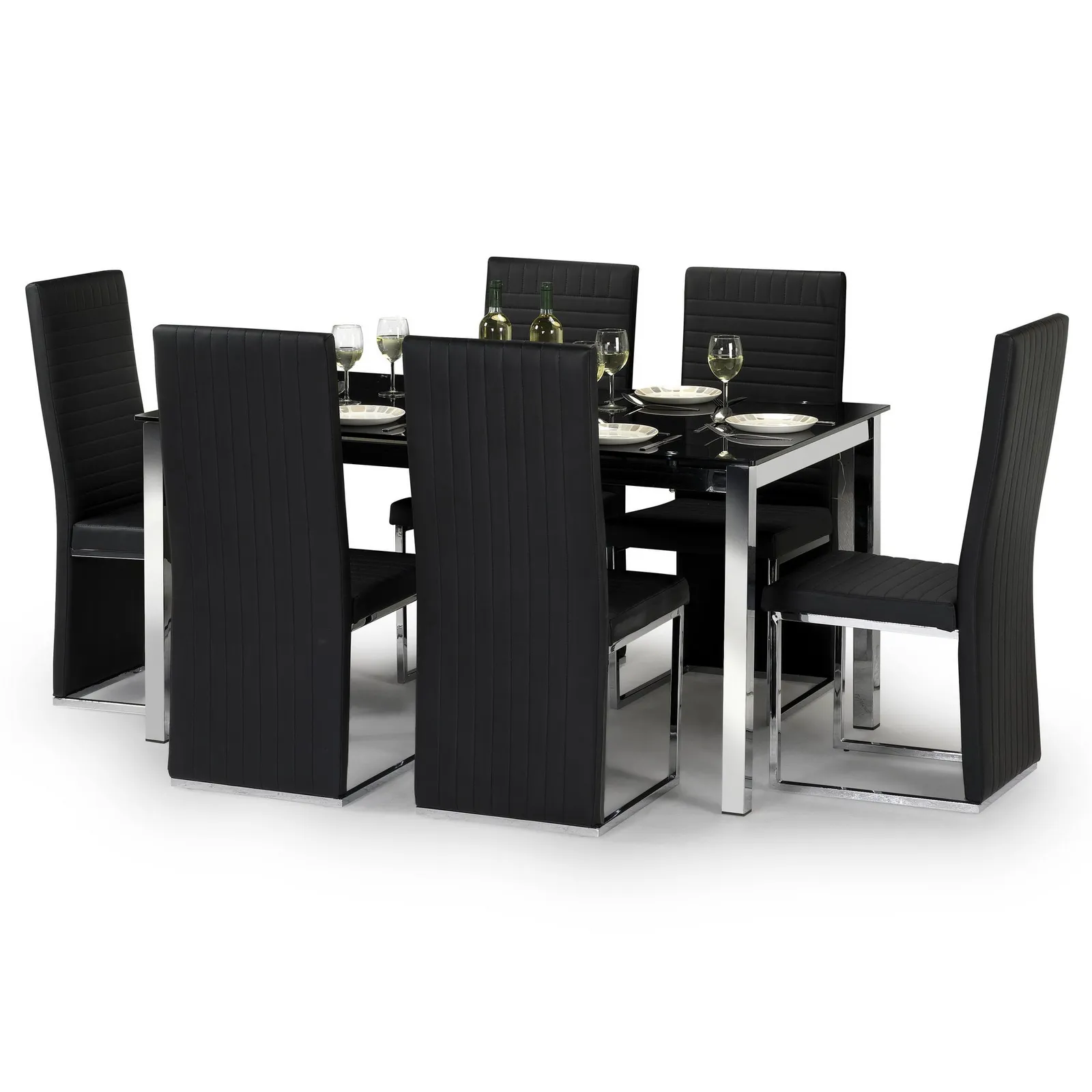 Tempo Dining Table with 6 Tempo Chairs Black