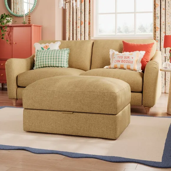 Hattie Slub Faux Linen Storage Footstool 1