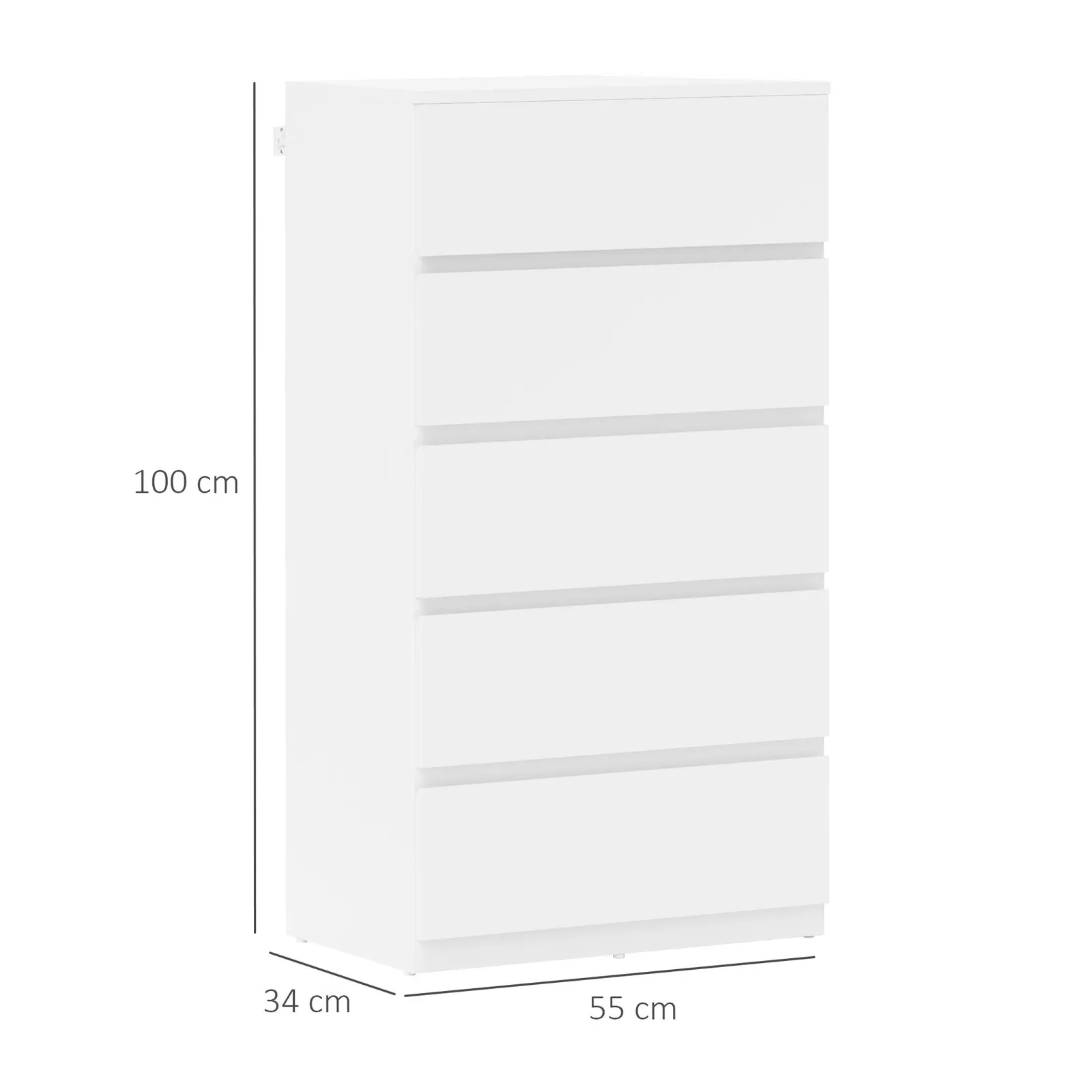 HOMCOM Bedroom Chest of Drawers, 5 Drawers Dresser, Drawer Unit, White 3