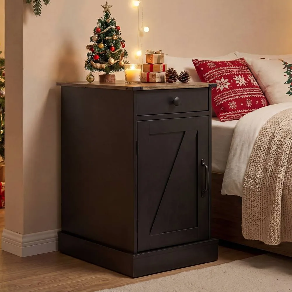 Costway Bedroom End Table with Charging Station in Black 3