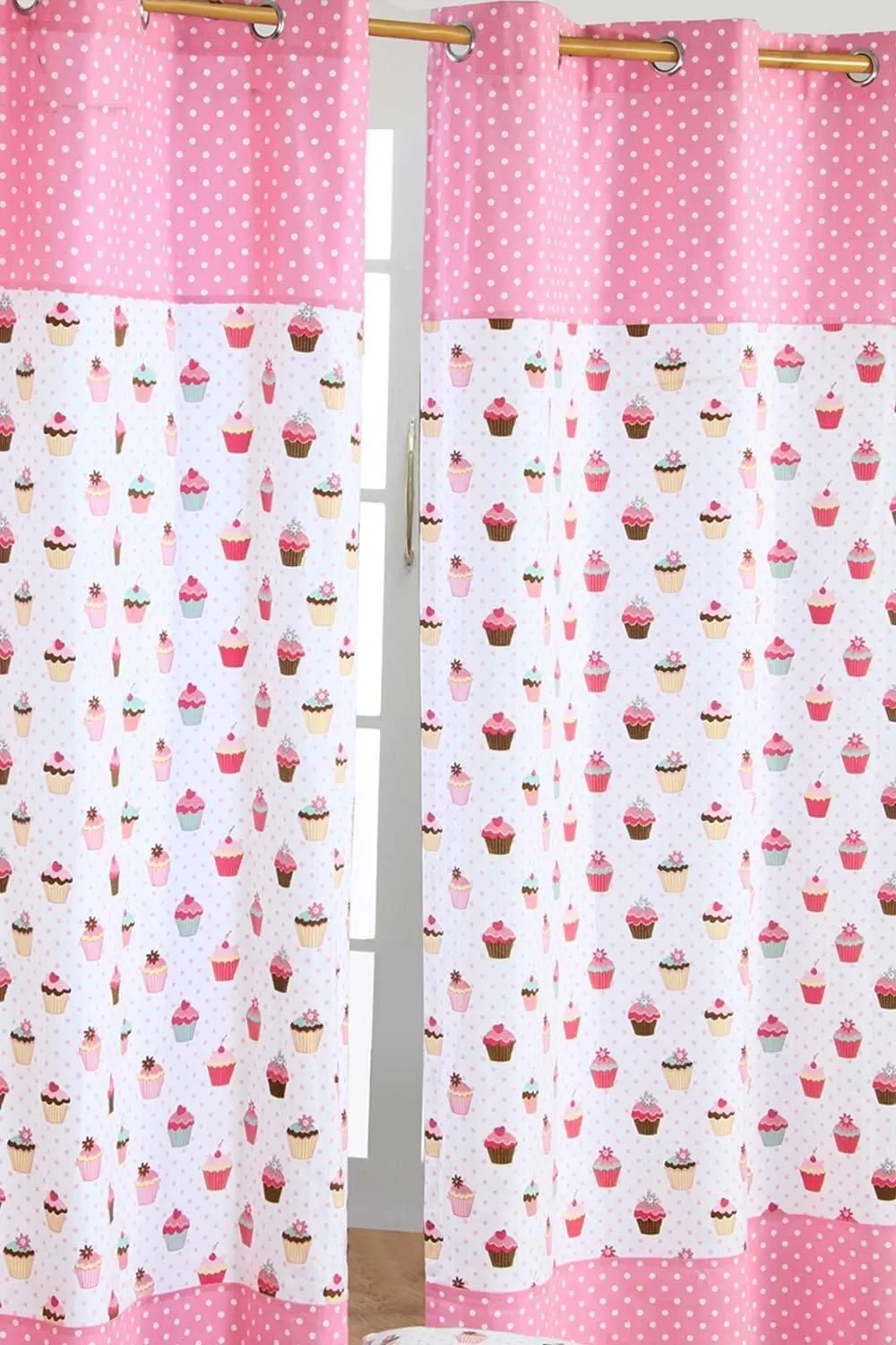 Homescapes Cupcakes Ready Made Eyelet Curtain Pair in Pink