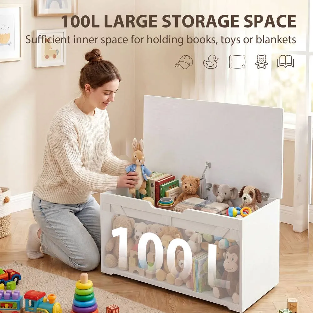 HOMCOM Storage Trunk for Living Room, with Safety Hinge, 80cm, White 4