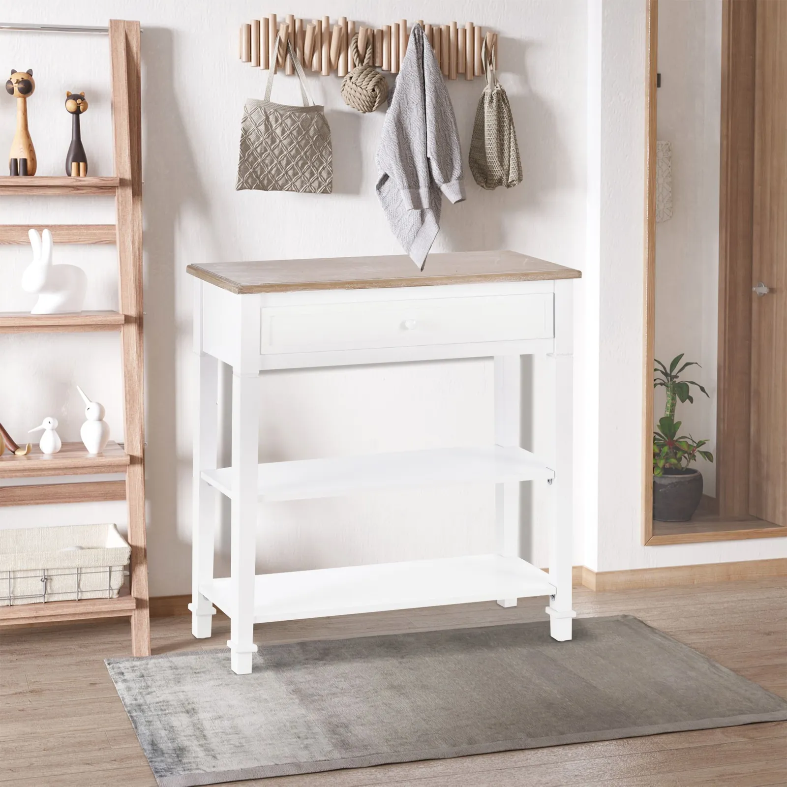 HOMCOM White Console Table Hallway Side Desk with Drawer 2 Shelves Worktop 4