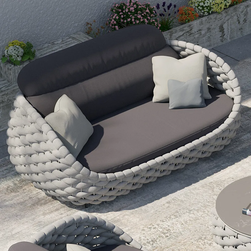 Cocaro 2-Seater Rope Woven Patio Loveseat with Removable Cushions