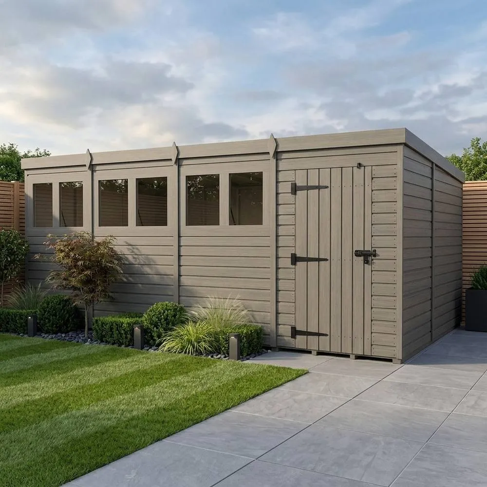 Buttercup Farm 20ft x 9ft Composite Pent Garden Shed Single Door With Windows in Grey 2