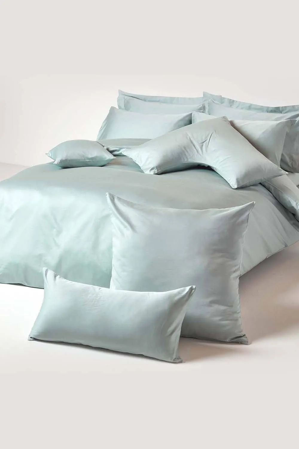 Homescapes Sateen Cotton Continental Pillowcase 400 TC, 60 x 60 cm in Duck Egg Blue 4