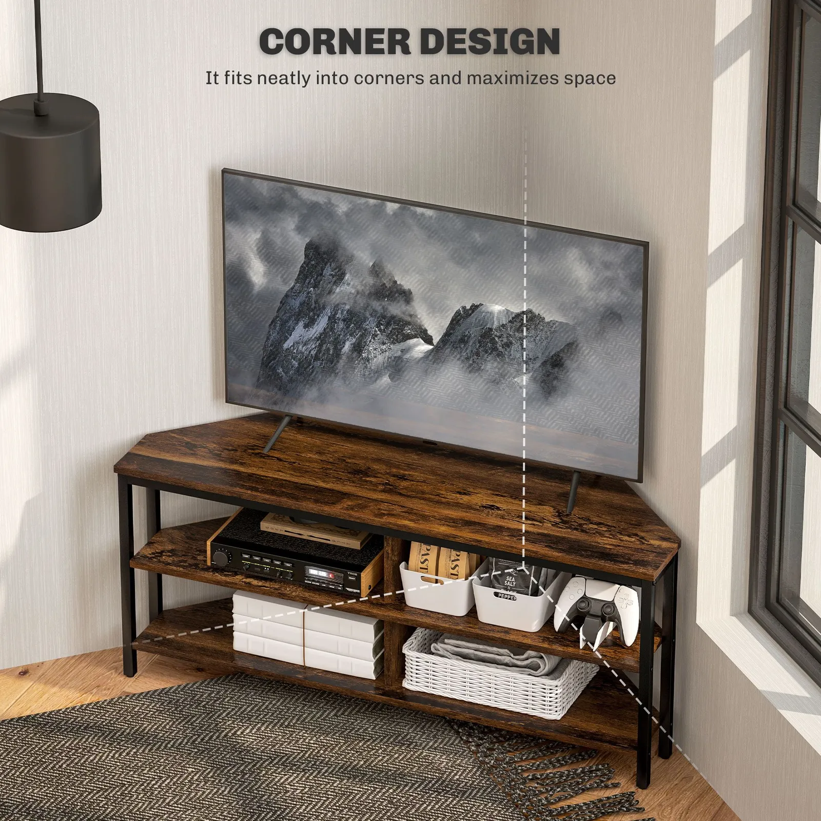HOMCOM 50" TV Stand Cabinet, TV Unit with Storage Shelves, Rustic Brown 4