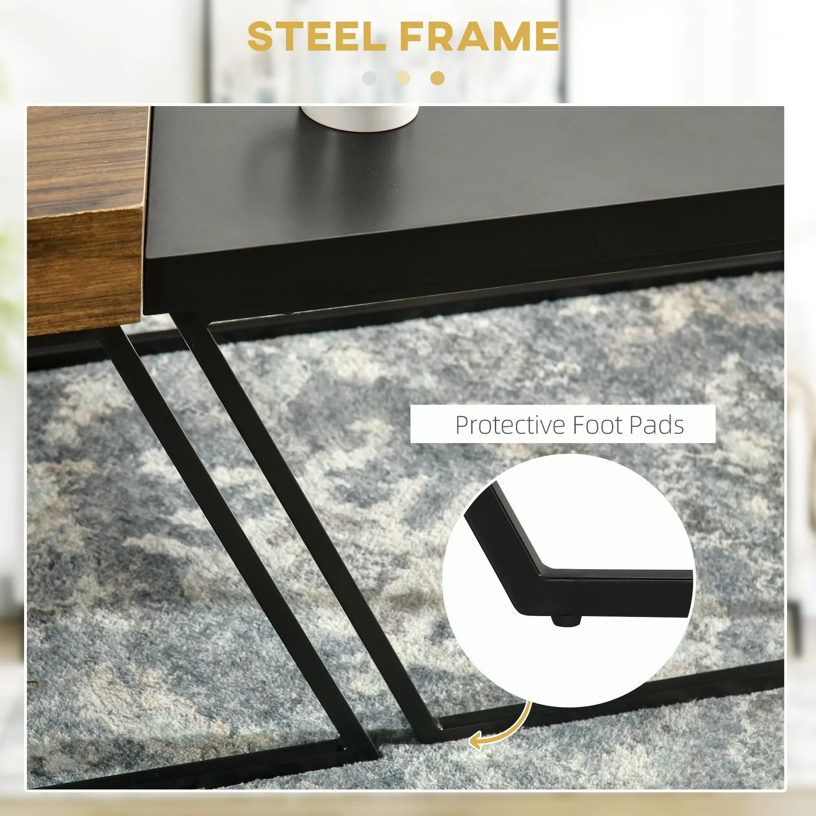 HOMCOM Industrial Coffee Table Set of 2, Geometric Coffee Tables for Living Room in Brown 6