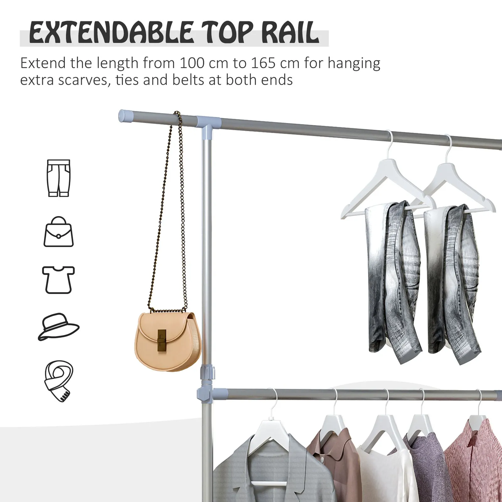 HOMCOM Heavy Duty Adjustable Clothes Hanger Storage Clots Rail Garments Shelf in Grey 6