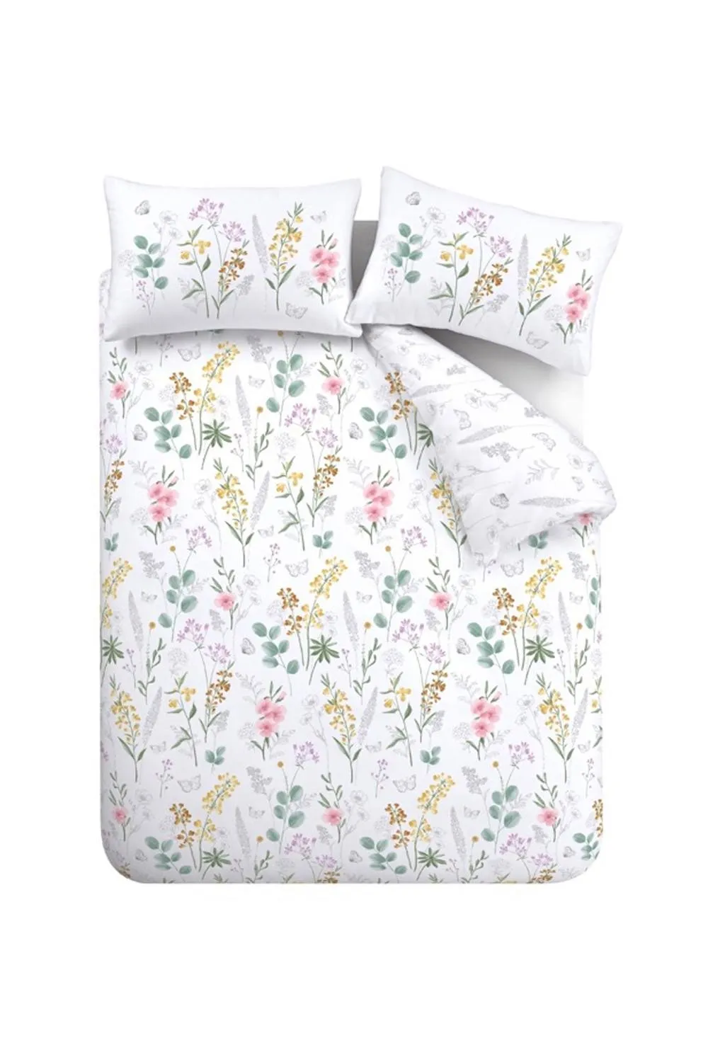 Catherine Lansfield 'Emilia Floral' Reversible Duvet Cover Set in White 5
