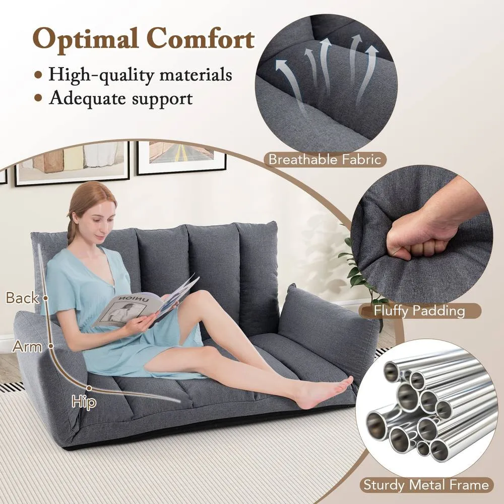 Costway Foldable Floor Sofa Upholstered Recliner Chair W/Adjustable Backrest in Grey 4